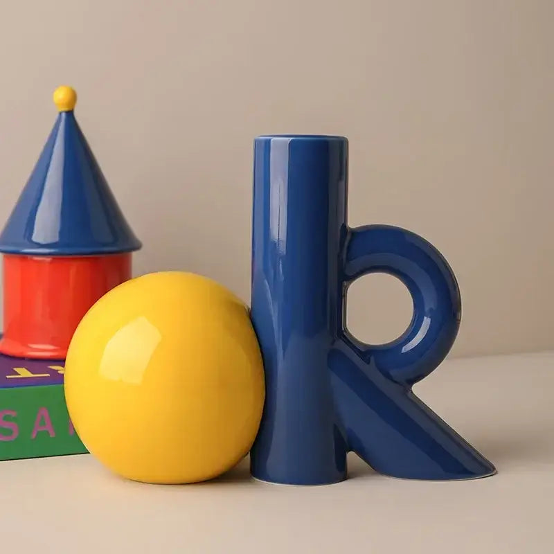Cartoon abstract ceramic vase blue & white letter k living room decor