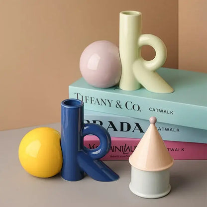 Cartoon abstract ceramic vase blue & white letter k living room decor