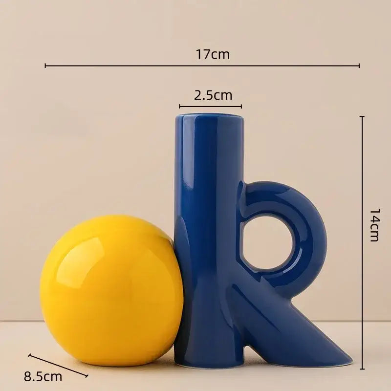 Cartoon abstract ceramic vase blue & white letter k living room decor