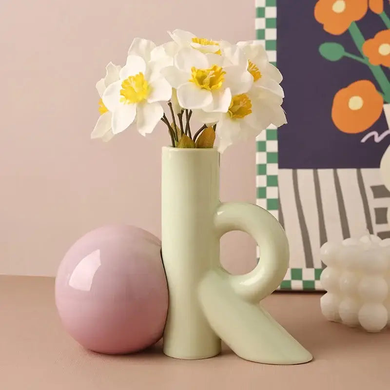 Cartoon abstract ceramic vase blue & white letter k living room decor