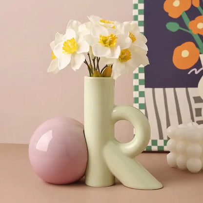 Cartoon abstract ceramic vase blue & white letter k living room decor