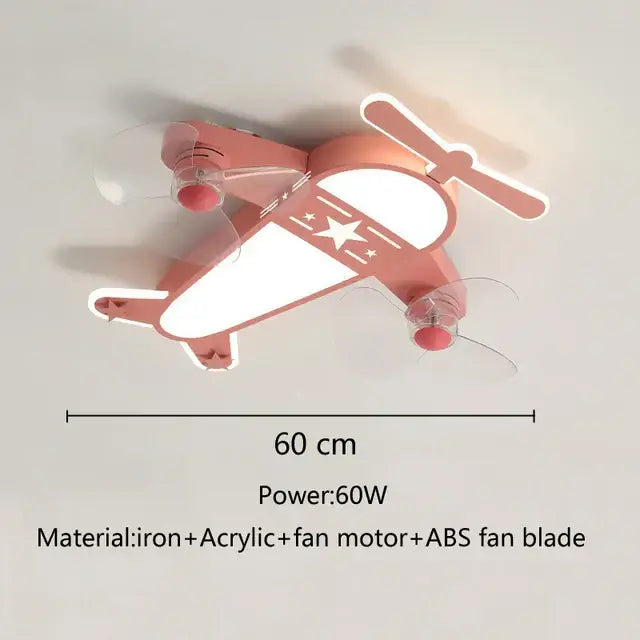 Cartoon aircraft ceiling fan blue & yellow light for bedroom