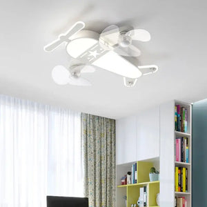 Cartoon aircraft ceiling fan blue & yellow light for bedroom