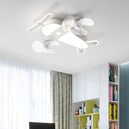 Cartoon aircraft ceiling fan blue & yellow light for bedroom
