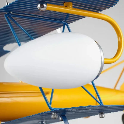 Cartoon aircraft ceiling fan blue & yellow light for bedroom