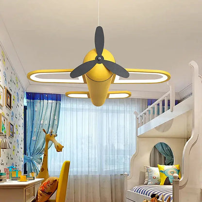 Cartoon airplane blue & red pendant light kids bedroom