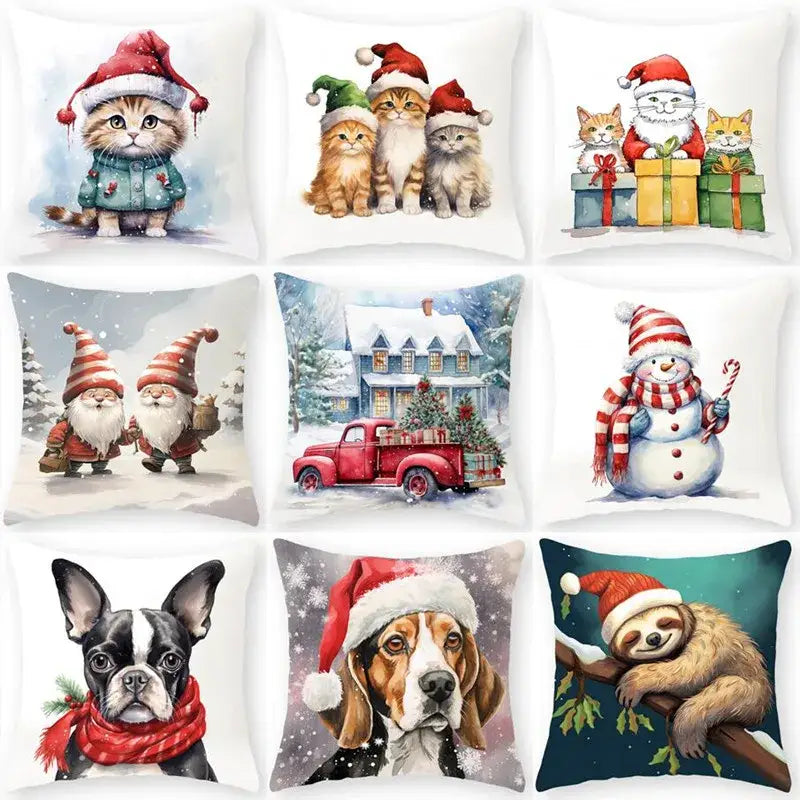 Cartoon animal christmas pillowcase set of 9 living room decor