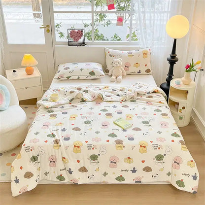 Cartoon animal cream kids summer quilt bedroom soft knitted comforter