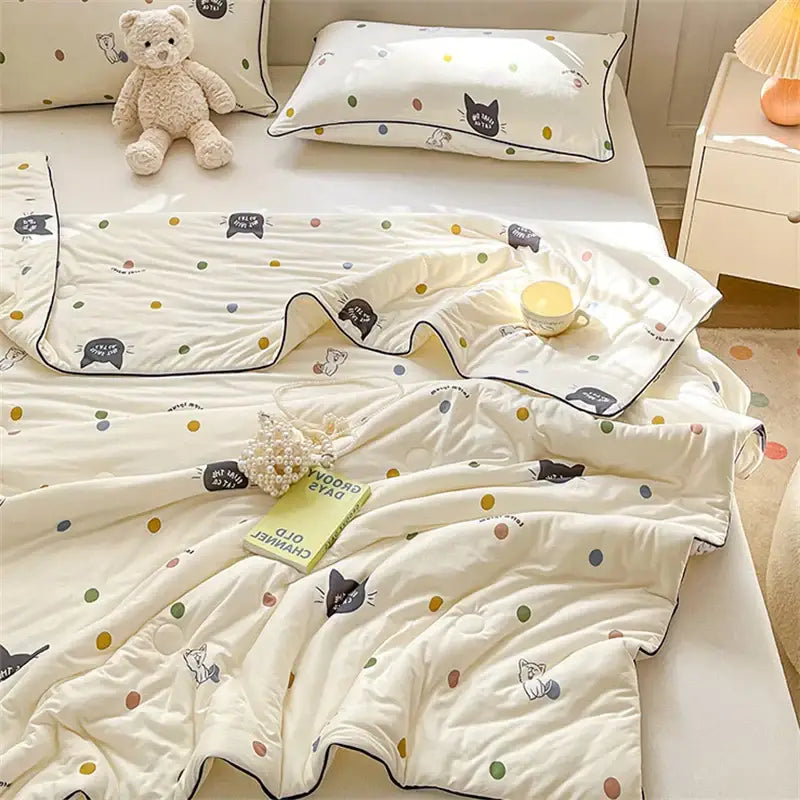 Cartoon animal cream kids summer quilt bedroom soft knitted comforter