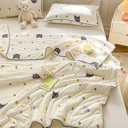 Cartoon animal cream kids summer quilt bedroom soft knitted comforter
