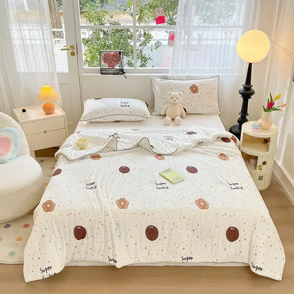 Cartoon animal cream kids summer quilt bedroom soft knitted comforter