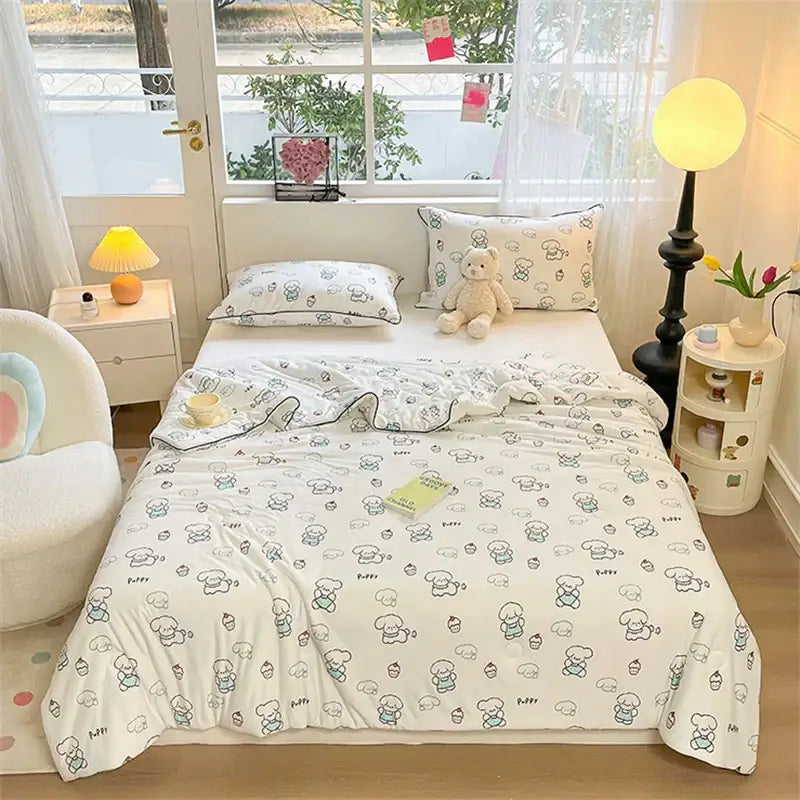 Cartoon animal cream kids summer quilt bedroom soft knitted comforter