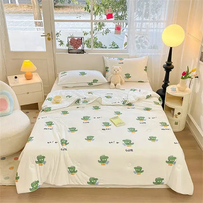 Cartoon animal cream kids summer quilt bedroom soft knitted comforter