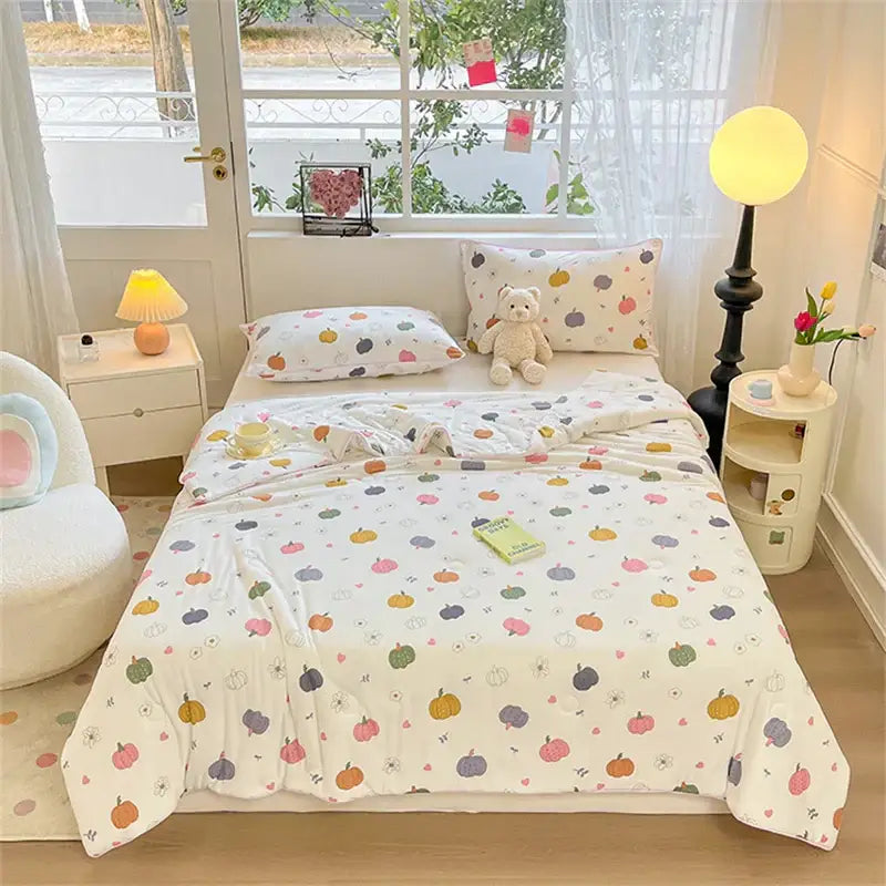 Cartoon animal cream kids summer quilt bedroom soft knitted comforter