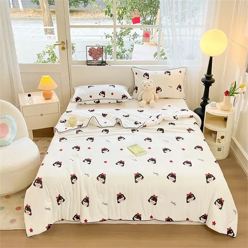 Cartoon animal cream kids summer quilt bedroom soft knitted comforter