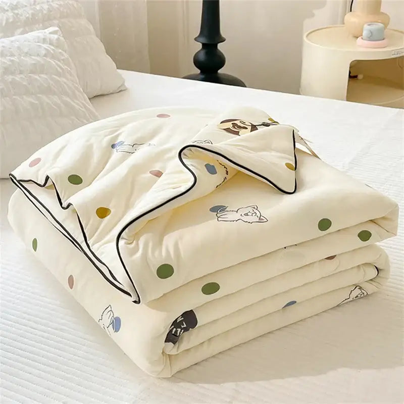Cartoon animal cream kids summer quilt bedroom soft knitted comforter