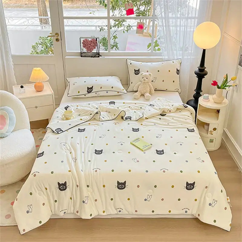 Cartoon animal cream kids summer quilt bedroom soft knitted comforter