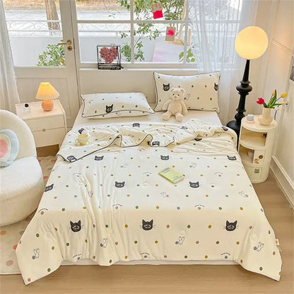 Cartoon animal cream kids summer quilt bedroom soft knitted comforter
