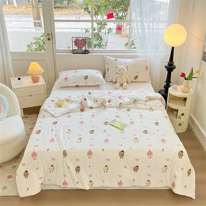 Cartoon animal cream kids summer quilt bedroom soft knitted comforter
