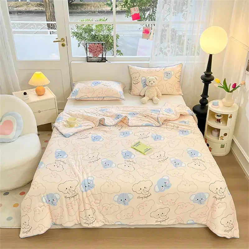 Cartoon animal cream kids summer quilt bedroom soft knitted comforter