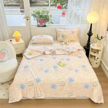 Cartoon animal cream kids summer quilt bedroom soft knitted comforter