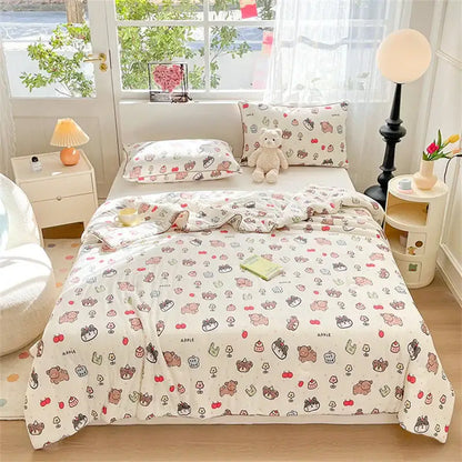 Cartoon animal cream kids summer quilt bedroom soft knitted comforter