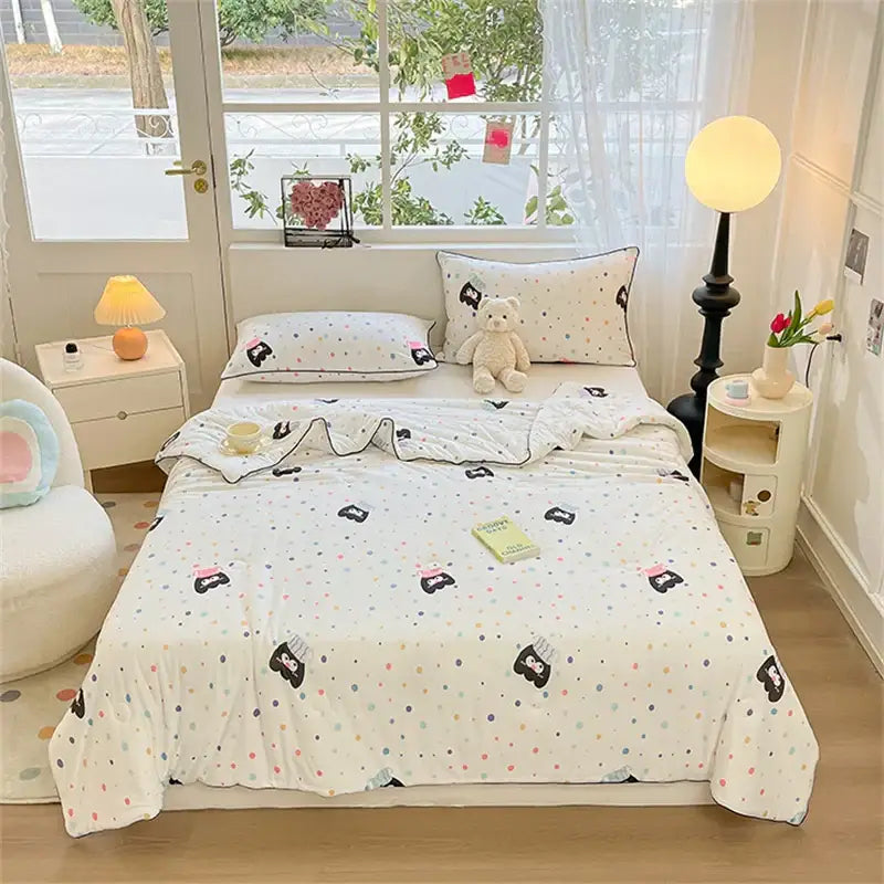 Cartoon animal cream kids summer quilt bedroom soft knitted comforter