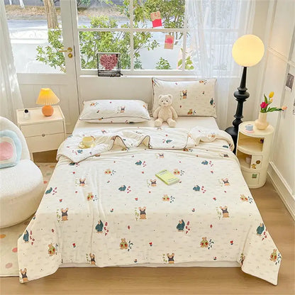 Cartoon animal cream kids summer quilt bedroom soft knitted comforter