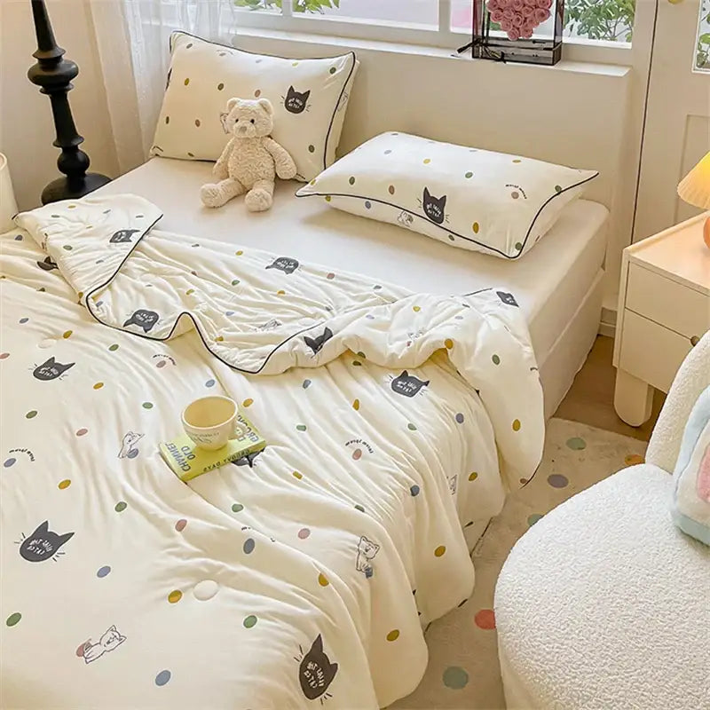 Cartoon animal cream kids summer quilt bedroom soft knitted comforter