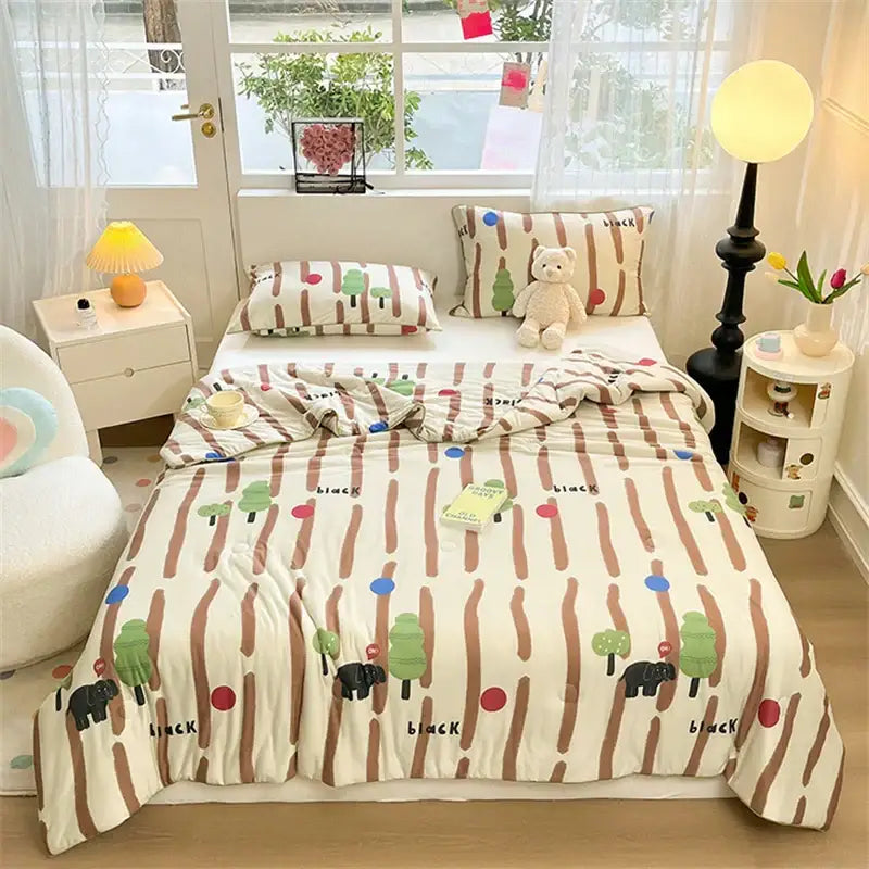 Cartoon animal cream kids summer quilt bedroom soft knitted comforter