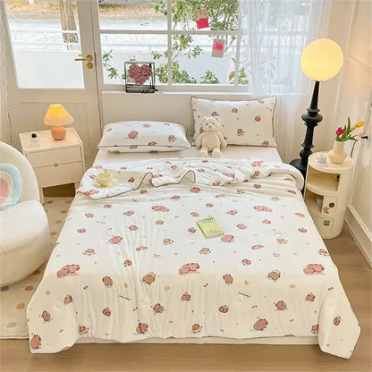 Cartoon animal cream kids summer quilt bedroom soft knitted comforter