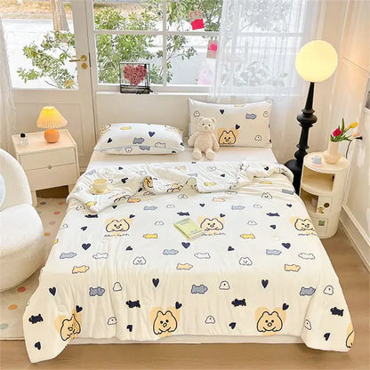 Cartoon animal cream kids summer quilt bedroom soft knitted comforter