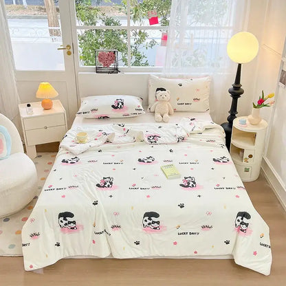 Cartoon animal cream kids summer quilt bedroom soft knitted comforter