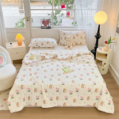 Cartoon animal cream kids summer quilt bedroom soft knitted comforter