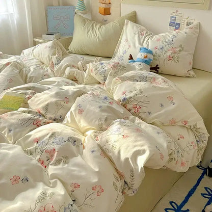 Cartoon animal cream satin quilt cover set bedroom bedding