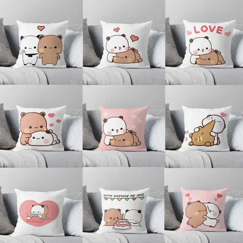 Cartoon animal printed pillowcase white & pink bedroom cushion cover