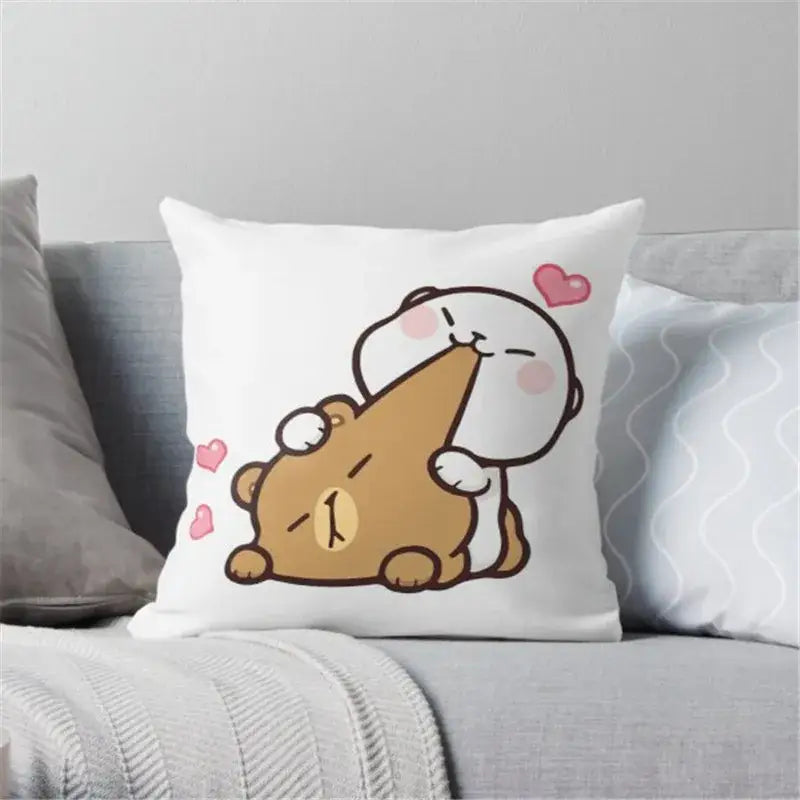Cartoon animal printed pillowcase white & pink bedroom cushion cover