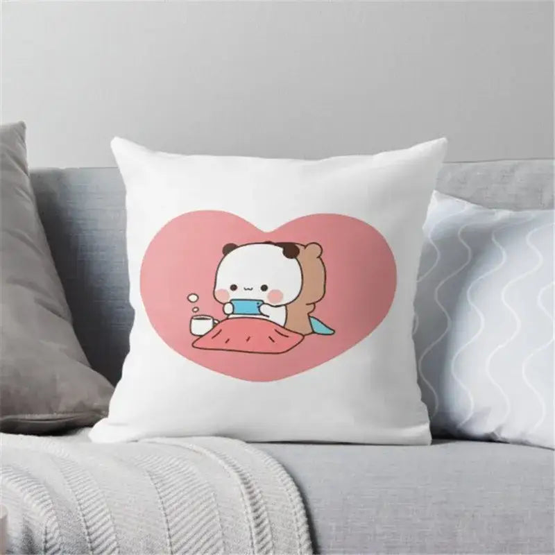 Cartoon animal printed pillowcase white & pink bedroom cushion cover