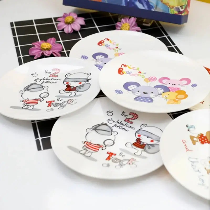 Cartoon animal white snack plate set dining room bone snack plate