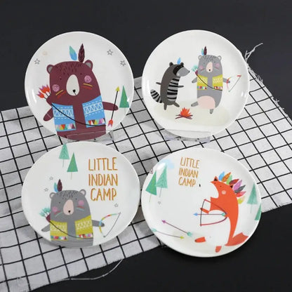Cartoon animal white snack plate set dining room bone snack plate