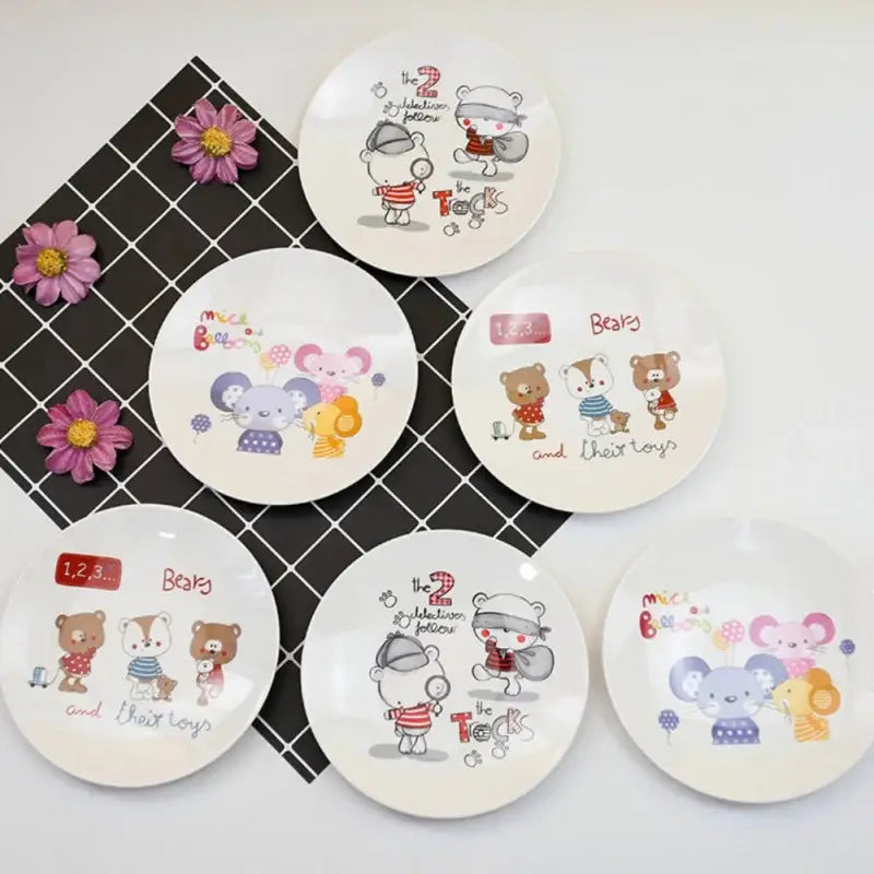 Cartoon animal white snack plate set dining room bone snack plate