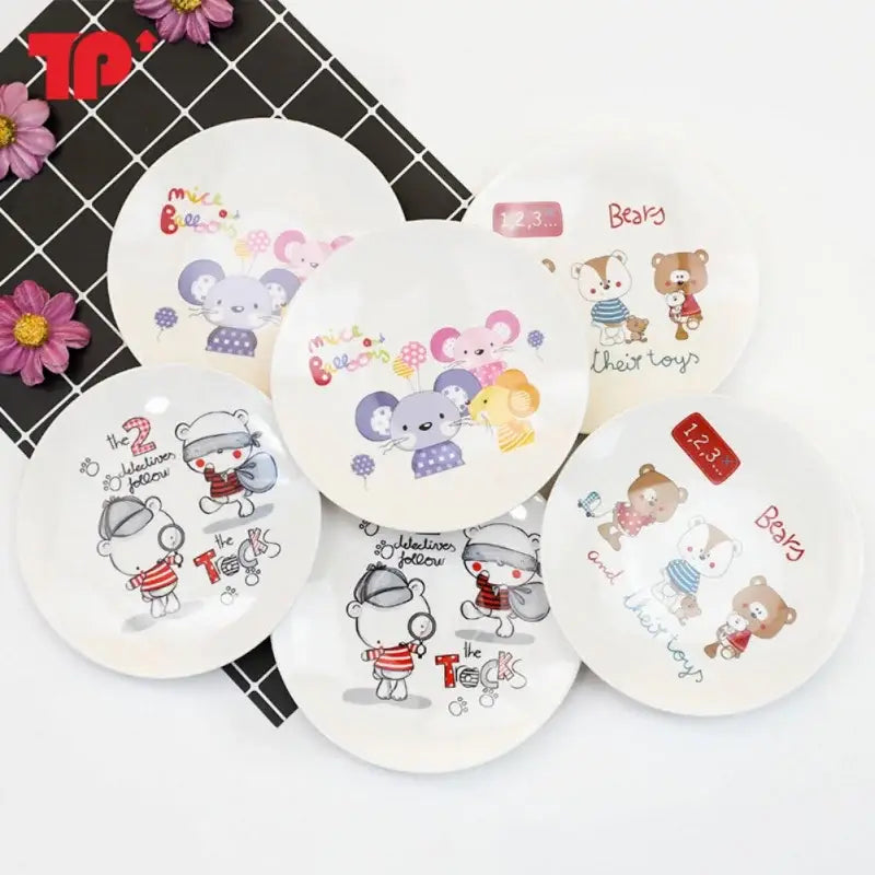 Cartoon animal white snack plate set dining room bone snack plate