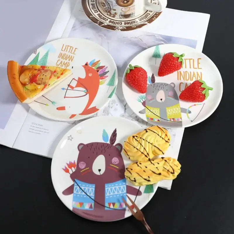 Cartoon animal white snack plate set dining room bone snack plate
