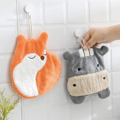Cartoon animals coral velvet hand towel orange & gray bathroom decor