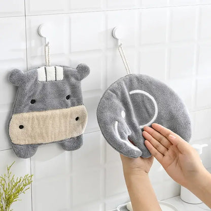 Cartoon animals coral velvet hand towel orange & gray bathroom decor