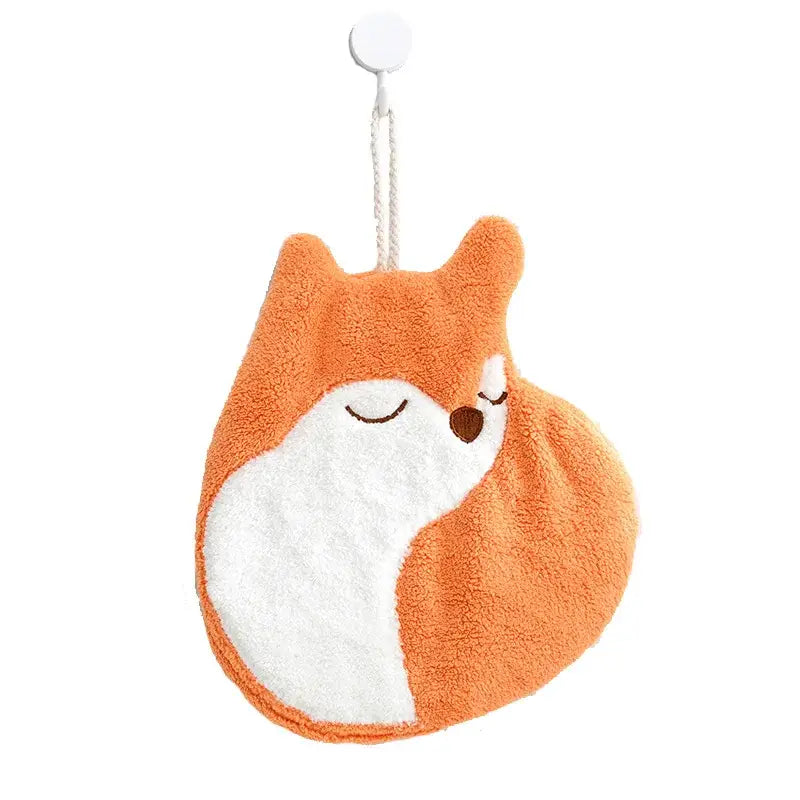 Cartoon animals coral velvet hand towel orange & gray bathroom decor