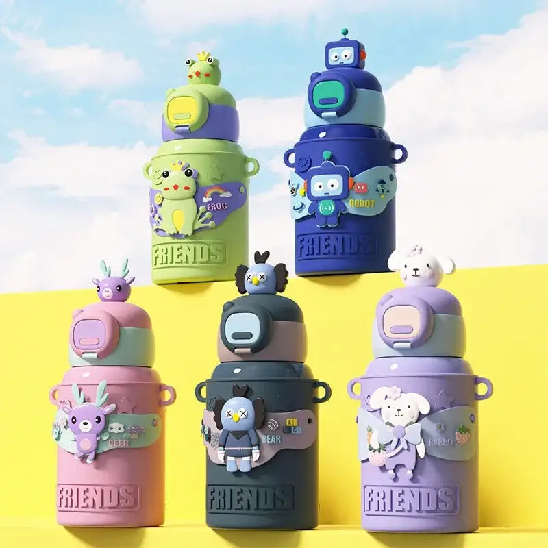 Cartoon animals insulated stainless steel mug for kitchen kids