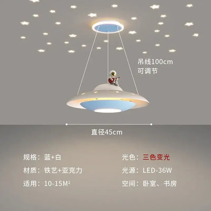 Cartoon astronaut chandelier ufo white & blue pendant light bedroom