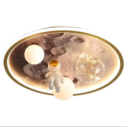 Cartoon astronaut circular ceiling lamp kids bedroom space lighting