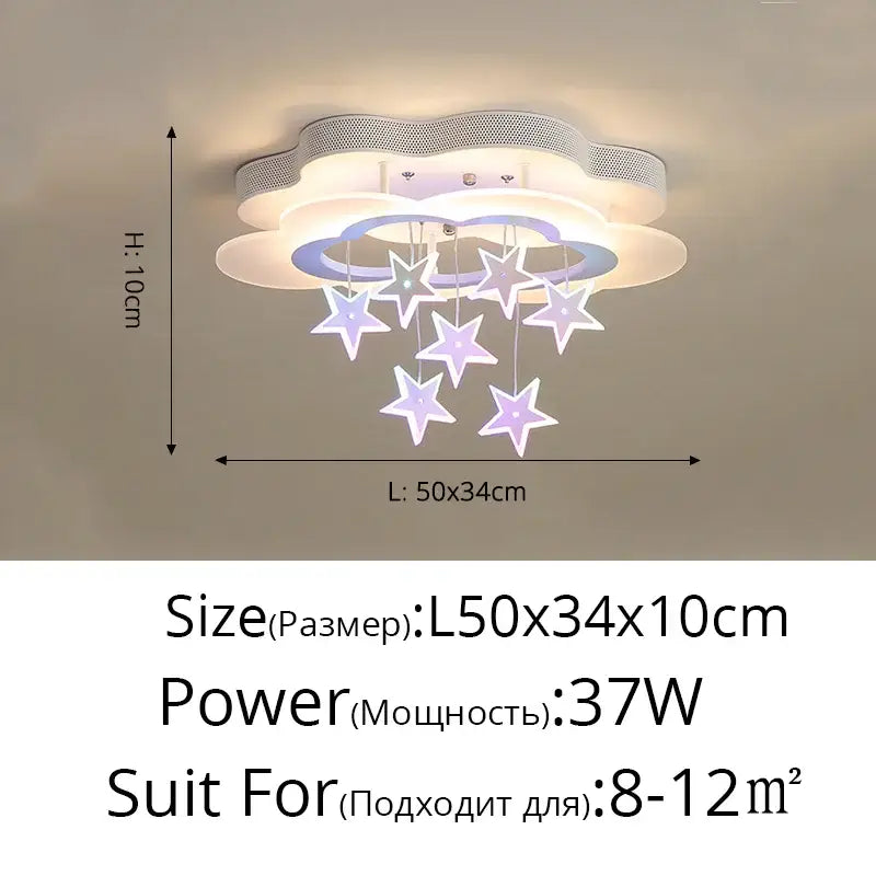 Cartoon bat led ceiling light white & silver star bedroom decor
